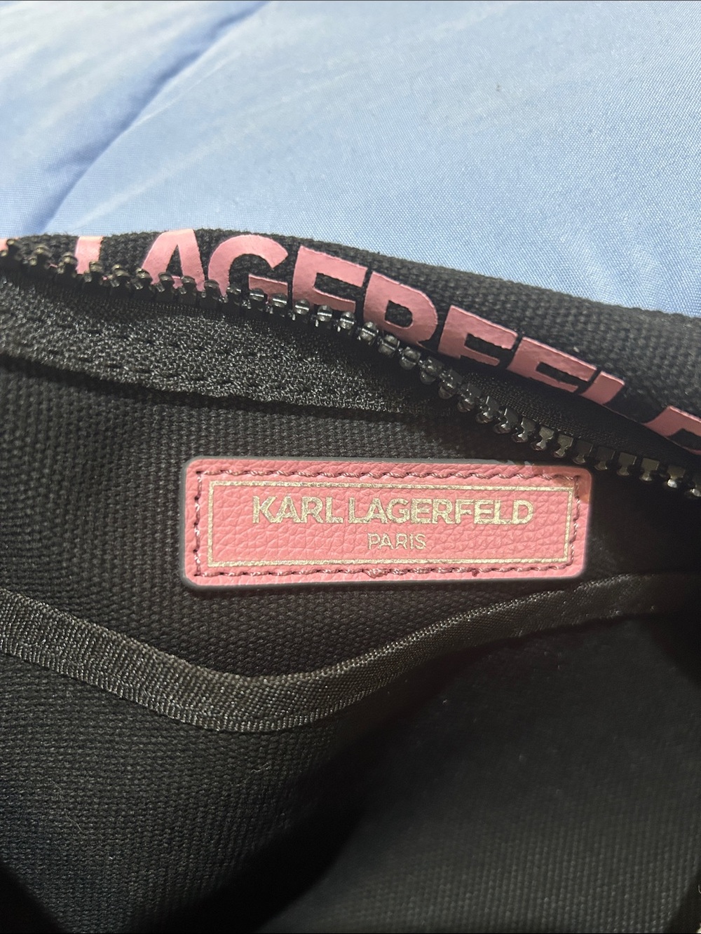 Karl Lagerfeld Black Canvas Mini Tote with Pink Trim - Picture 6 of 7